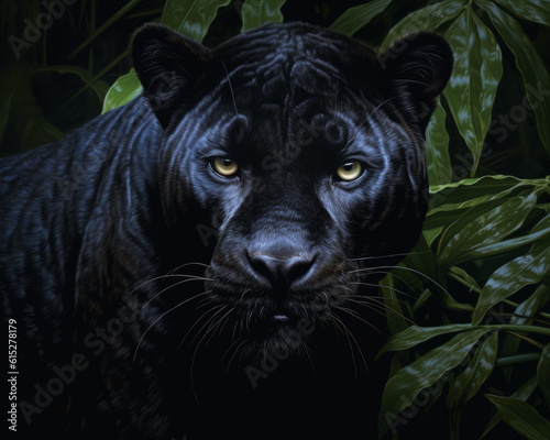 Melanistic Jaguar in Forest Big Cat Illustration