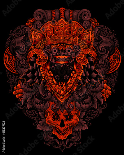 Barong  mask balinese cultural with vintage engraving ornament