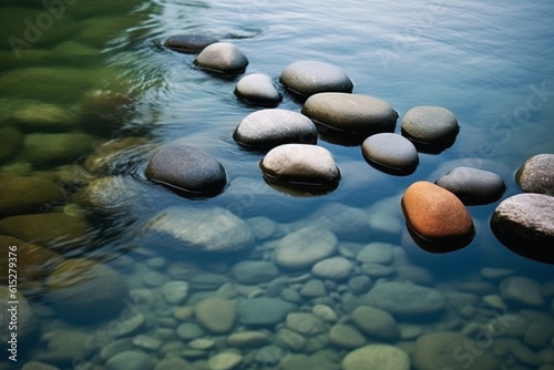 An image of a series of stones in a river used to step across - Generative AI