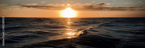 a blurry photo of the sun shining over the ocean, Generative AI