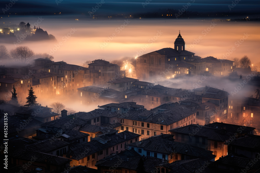 Fototapeta premium Fog above the old city of Bologna, Italy