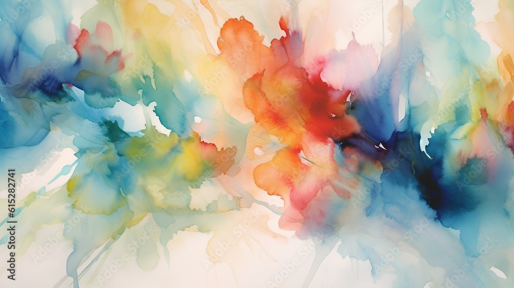 colorful watercolor spreads freely across a white backdrop. Generative ai