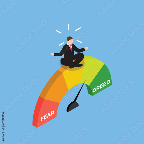 Market sentiment, fear and greed index isometric 3d vector illustration concept for banner, website, illustration, landing page, flyer, etc
