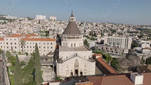 Aerial view: Basilica of the Annunciation church in Nazareth, Israel