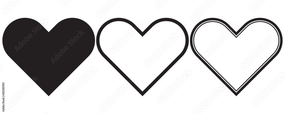 Black white hearts icon set
