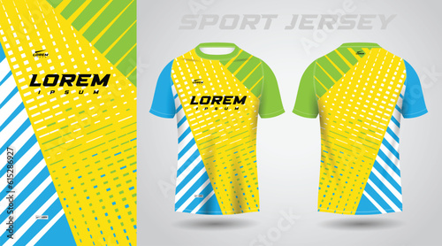 yellow green and blue color shirt soccer football sport jersey template design mockup