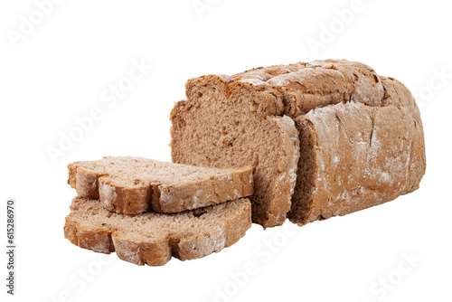 sliced rye bread isolated on white background.