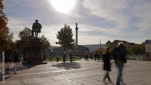 sunny day stuttgart city center famous park square panorama 4k timelapse germany photo