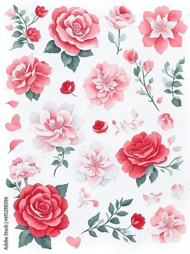 Beautiful red flowers pattern art with white background. Ai art © Missaka