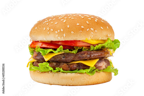 Classic beef cheese burger isolated on white background.