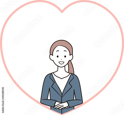 女性会社員とハートのフレームのイラスト素材
