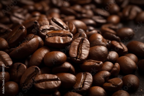 Coffee beans on a black background. Close-up. Generative AI