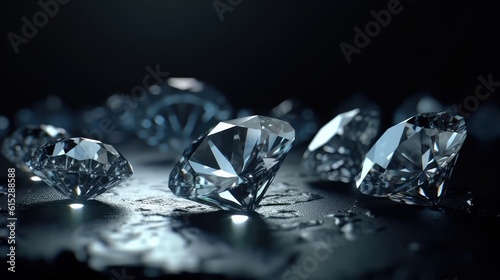 Diamonds on a dark background. Generative AI