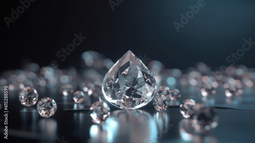 Brilliant diamonds on a black background. Generative AI
