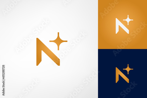 The letter N with a star symbol that replaces one of the stems. Portrays a successful, forward-thinking, and professional business. A suitable logo for business consulting firms, personal brands, etc.