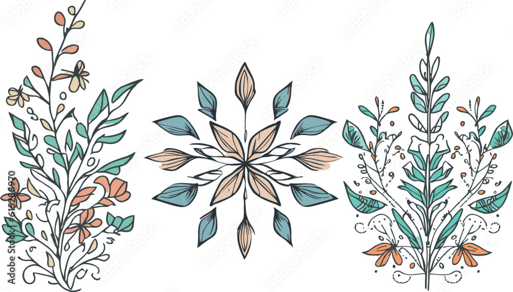 Fototapeta premium Colorful Floral vector graphic design sketch drawing, trendy tiny design, floral elements vector art illustration.