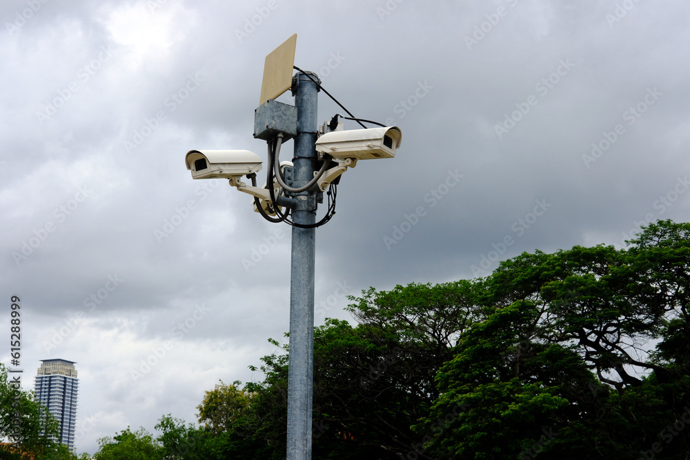 security cameras on a roof