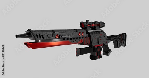 Fototapeta Naklejka Na Ścianę i Meble -  Black Gun sci fi super gun shot weapon future wars 3D 