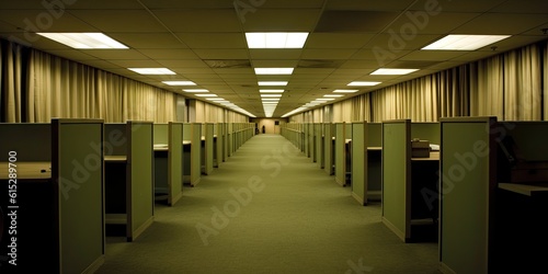 Gloomy Office Interior with Drab Cubicles photo