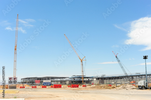 Konstfotografi Wide view of the Meta Mesa Data Center five-building campus under construction w