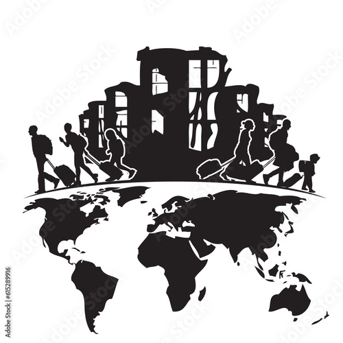 Refugees flee destroyed houses