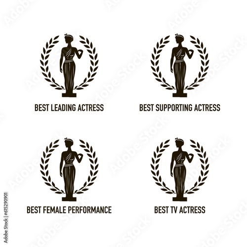 Film award best leading supporting actress nomination winner black and white vector icon set with laurel wreath