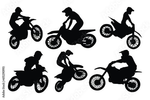set of motocross logo vector silhouette