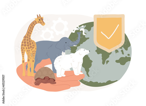 Wild animals protection isolated concept vector illustration. Wildlife preservation, biodiversity protection, save wild animals, population control, prevent species extinction vector concept.