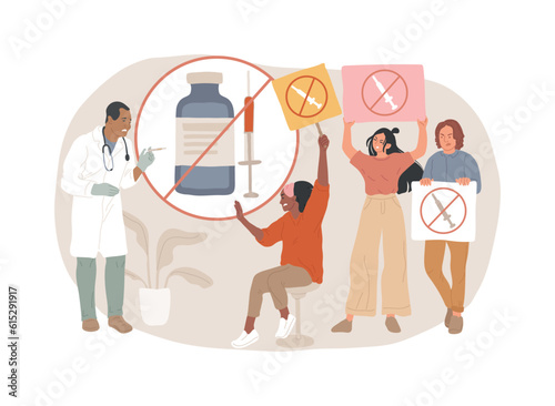 Refusal of vaccination isolated concept vector illustration. Vaccine injection refusal risk, application, mandatory immunization, vaccination hesitancy, reasons to refuse vector concept.