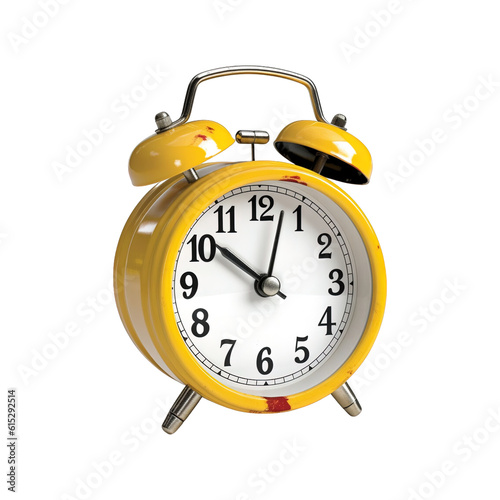 Yellow alarm clock on a transparent background