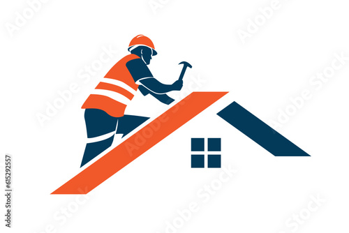Worker repairing roof vector illustration
