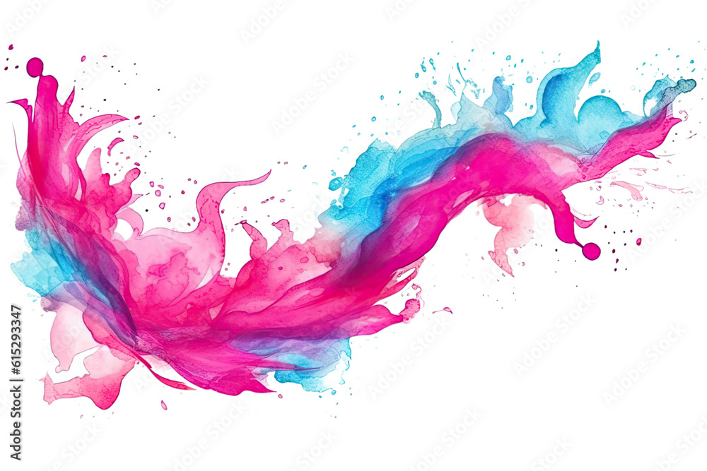 magenta and turquoise swashes, watercolor paint abstract border frame for design layout, isolated on a transparent background, generative ai