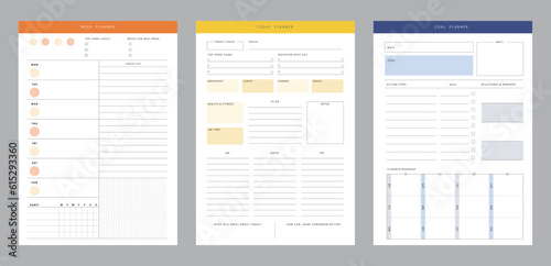 set of Week planner. Minimalist planner template set. Vector illustration.	 