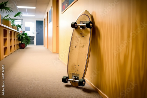 Obraz na płótnie A skateboard against an office wall. Generative AI. w salonie
