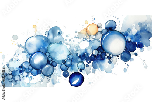 sapphire and silver bubbles, watercolor paint abstract border frame for design layout, isolated on a transparent background, generative ai