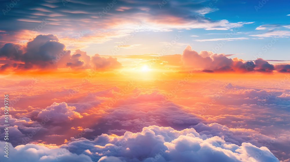 Beautiful sunset sky above clouds with dramatic light. Generative Ai Beautiful sunset sky above clouds with dramatic light. Generative Ai