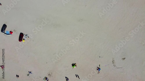 Aerial Top Down Shot of Lakolk Beach on Romo Island, Denmark. 4K Drone Footage photo