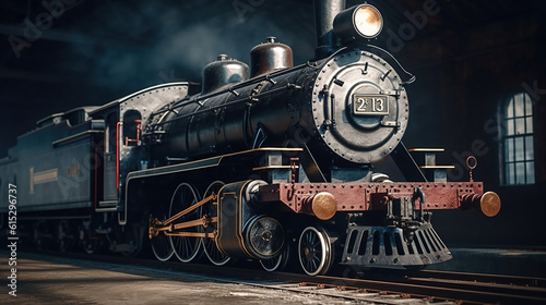 vintage locomotive steam engine with copy space. Generative Ai