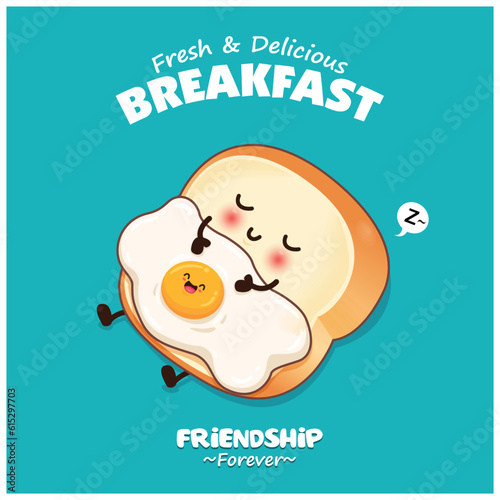 Vintage food poster design with vector egg and toast characters.