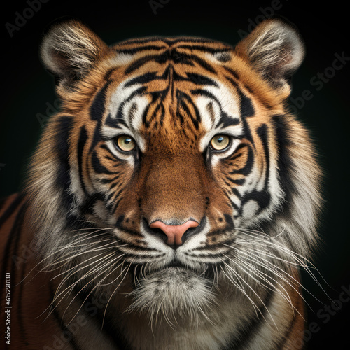 Close up head shot Sumatran tiger looking at camera .Generative ai