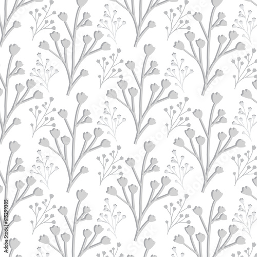 White and grey floral seamless pattern background design vector template.