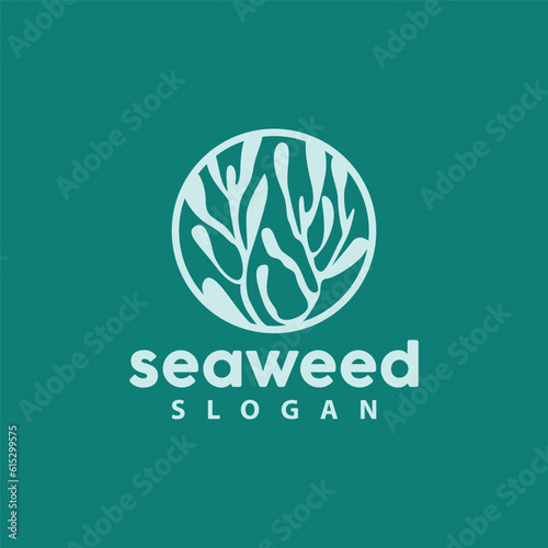 Seaweed Logo, Underwater Plant Vector, Simple Leaf Design, Illustration Template Symbol Icon