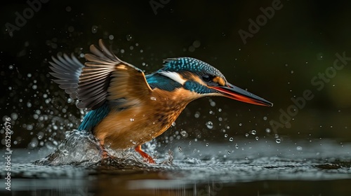 Closeup River kingfisher bird is hunting over river with blur background © GradPlanet