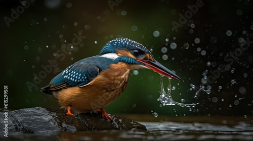 Closeup River kingfisher bird is hunting over river with blur background © GradPlanet