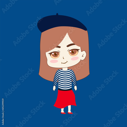 cute french woman character dressed in parisian style vector illustration