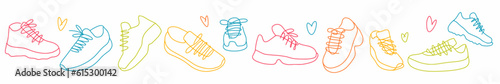 Vector collection of sneakers, hand-drawn shoes in doodle style