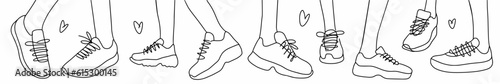 Vector illustration of feet in sneakers, shoes drawn by hand in the style of a doodle