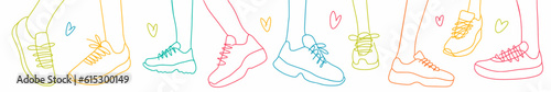 Vector illustration of feet in sneakers, shoes drawn by hand in the style of a doodle