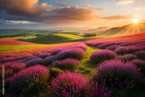 Field of blooming wildflowers in various vibrant colors