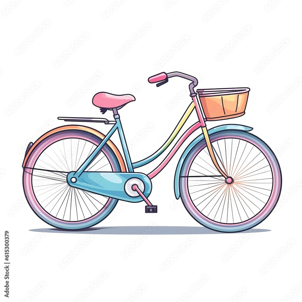 Fototapeta premium Urban Bicycle Sports Equipment Cartoon Square Illustration. Outdoor Activity. Ai Generated Drawn Illustration with Recreational Gear Bicycle Sports Equipment.